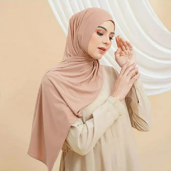 Jaunu Elastīgu Pashmina Hijab Ironless Instant Jersey Tudung Musulmaņu Sieviešu Headwrap Taisnstūra Vienkāršā Islāmu Turban