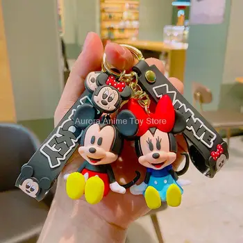 Jaunu Kawaii Anime Disney Keychain Attēls Rotaļlietas Mickey Mouse Minnie Jauki uz Automašīnas atslēgas, Pāris Spilvenu Neatkarīgu Dāvanu Atslēgu Gredzens