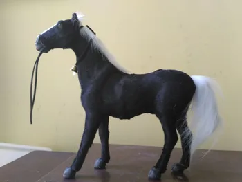 jaunu simulācijas zirgu modeli, polietilēna&kažokādas melns zirgs lelle par 32x30cm 1692