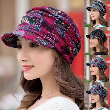 Jaunā Stila Sieviešu Īsās Malām, Pretvēja Cepuri Plaša brimmed Hat Visor Ziedu Apdares Modes Siltu Cepurīti