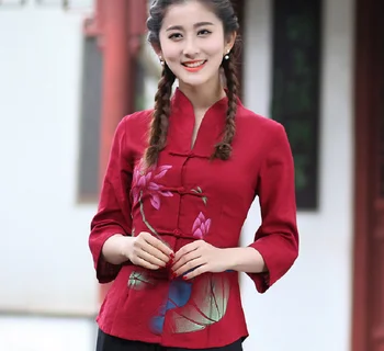 Karstā Pārdošanas Jaunā Sieviešu Ķīniešu Stilā Augstas Kvalitātes Kokvilnas Veļa Tang Uzvalks Jaka Modes Drukāšanas Topi Mētelis Dāmas Ikdienas Jakas