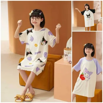 Kawaii Sanrio Anime Kuromi Bērniem Nightdress Karikatūra Zaudēt Loungewear Cute Meitene Ar Īsām Piedurknēm Pidžamu Saģērbt Meitene Apģērbs Bērniem