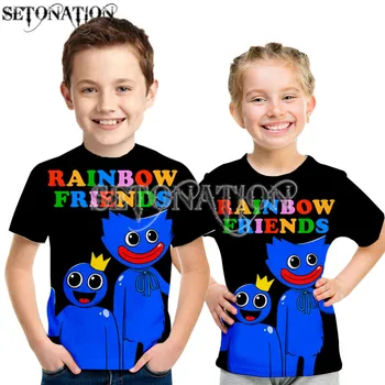 Kawaii Varavīksnes Draugiem Spēli 2023 zēni, bērnu 3D Drukāšanas Mums T-krekls O-veida kakla Krekla Piedurknes bērniem Drēbes Gadījuma dzimšanas dienu vasaras Topi