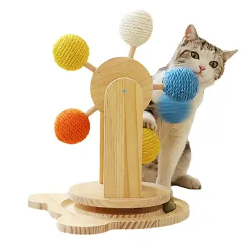 Kaķis Scratcher Rotaļlieta Ar Bumbiņu Pet Nesaskrāpē Pastu Ar 5 Sizala Bumbiņas Grozāms Bumbu Kaķis Scratcher Iekštelpu Kaķēni Kaķu Koka Pet