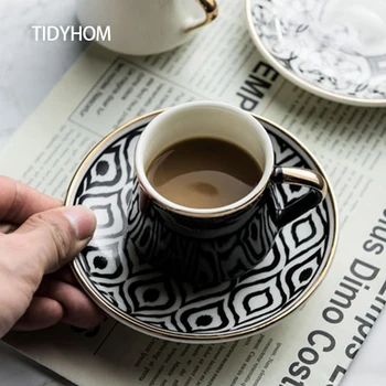 Klasiskās Eiropas Keramikas Kafijas Tasi Zelta Pārklājumu Melnā Tēja Ar Karoti Plāksnes Tējas Tase Virtuve Mājas Pēcpusdienas Tēja Piens Brokastis Kauss