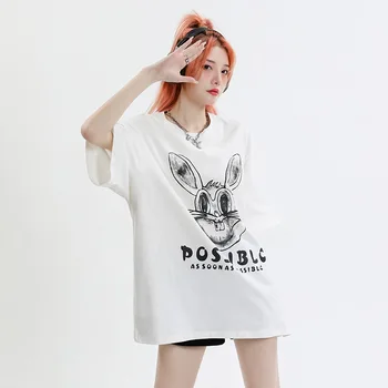 Korejiešu Versiju Trušu Karikatūra Izdrukāt T-krekls Sievietēm 2023 Vasaras Kokvilnas Apaļu Kakla Īsām Piedurknēm Y2K Modes Gadījuma Vaļēju Augšu