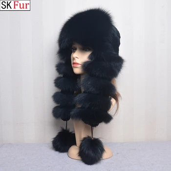 Krievijas Sieviešu Dabīgās Kažokādas Bomber Cepures Dāmu Ziemas Siltā Luksusa 100% Dabīgas Lapsas Kažokādas Cepuru Modes Pūkains Fox Kažokādas, Rex Trušu Kažokādas Cepures
