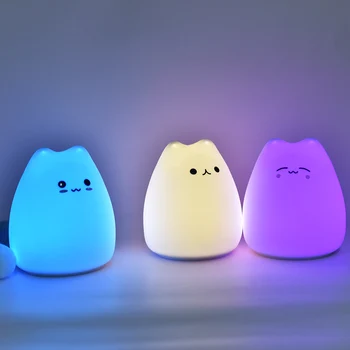 LED Nakts Gaisma Bērniem, Bērnu Bērniem mīksta Silikona Touch Sensoru 7 Krāsas, karikatūra Kaķis guļ lampu mājas guļamistaba dekorēšana