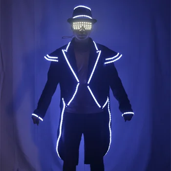 LED Smokings Tērps Vīriešiem Gaismas Pusi Izpildes Posmā Kostīmu Murgot, Apģērbs, Karnevāla Cirka Festivāls Kvēlojošs Drēbes Rādīt