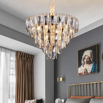 Lustras Gaismas LED Moderns viesistabas Apaļa Ēdamistaba Luksusa Kristāla Villa Hotel Apdare 2023 Jaunu Kulons Lampas