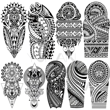 Maori Liela Pagaidu Tetovējumiem Vīrieši Sievietes Reāli Ērkšķiem Totem Vilks Mandala Ģeometriskā Viltus Tetovējumu Uzlīmes, Roku, Ķermeņa Tatoos 