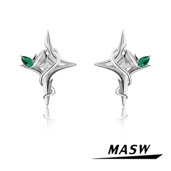 MASW Oriģināls Dizains Foršs Stils Augstas Kvalitātes Misiņa Bieza Sudraba Pārklājumu Star Green auskariem Sieviešu Rotaslietas Luksusa Stils