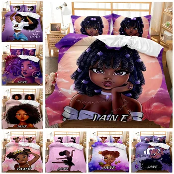 Melna Meitene Burvju Gultas Komplektu, Āfrikas Amerikāņu Black Art Meitene Sega Sedz, Guļamistaba Dekori Mierinātājs Vāciņu, Lai Tīņi