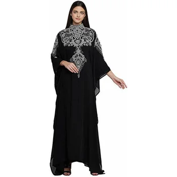 Melns Kaftan Abaya Hijab Long Piedurknēm Zari Darba Izšuvumi Islāma Garo Kleitu Modes Tendencēm Eiropā un Amerikā