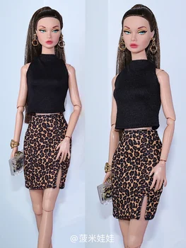 melns tops + leoparda kleita drēbes, uzstādīt / apģērbs apģērbs 1/6 BJD Xinyi FR ST Barbie Lelle / 30cm leļļu apģērbs