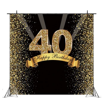 Melnā Zelta 40. Fonu Sievietēm, Vīriešiem Happy Birthday Party Balonu Foto Fona Studio Prop Kabīnē, Decoration, Banner