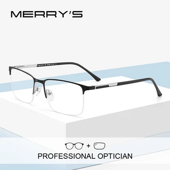 MERRYS DIZAINA Vīriešu Modes Recepšu Pusi Kadri Optiskās Brilles Laukumā Tuvredzība Acu brilles Vīriešu Biznesa Stils S2168PG