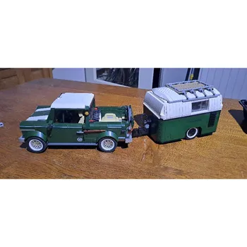 Mini Wohnwagen KM Camper Van Piekabes Classic Pieminētu RV Celtniecības Bloki Puzzle Samontēti DIY Modeļa Rotaļlietu Ķieģeļu Bērniem Dāvanu