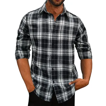 Modes Mens Flaneļa Pleds Krekls Ar Garām Piedurknēm Krekli, Kokvilnas Augstas Kvalitātes Biznesa Gadījuma Vasaras Atloks Krekls Vīriešiem 2023 Topi