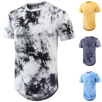 Modes Pamata Vīriešu T-krekls Vasaras Īsām Piedurknēm Apaļu Kakla Hip Hop Loka Hem Tee Kreklu Apģērbu Tie Krāsošanas Gadījuma Top Tee Streetwear