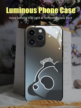 Modes Panda LED Gaismas Kvēlojošs Gaismas Rūdīts Stikls Atpakaļ Phone Gadījumā Huawei P40 P50 P60 Mate 30 40 50 Nova 9 10 Pro Plus