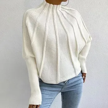 Modes Sieviešu Džemperi 2023 Ziemas Jaunu Gadījuma-Line Vilnas Aušanas Bedres Svītru Dizains Sajūtu Džemperis Top Elegants Piepilsētas Universāls