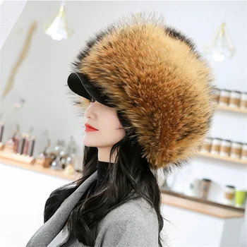 Modes Sieviešu Maiga, Silta Kažokādas Cepuri Luksusa Fox Kažokādas Pūkains Pīļu Cepure Ziemas Āra Sabiezējums, Lai Novērstu Aukstā Kažokādas Cepure