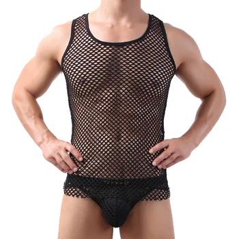 Muskuļu Comfy Acs Fishnet Milzīgais Vīriešu Veste Bez Piedurknēm T-Krekls Tvertnes Augšpusē Singlet Crop Topi