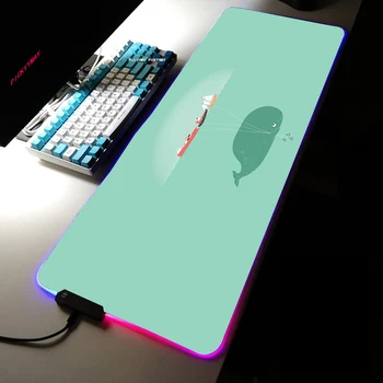 Mākslas Vaļu RGB Mat Peles Paliktņa XXL Liela Galda Paklājiņš Backlit peles paliktnis Liela Virsmas Peles Paklājs Datoru Tastatūras Mause Ped