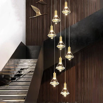 Mūsdienu kristāla kāpnes, dekoratīvās lampas, ēdamistaba ar vara luksusa lustra jauno Ziemeļu guļamistabas gultas apgaismojums