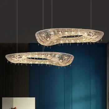 Mūsdienu Luksusa LED Kristāla Lustras Ovāls Kristāla Dizaineru Karājas Pendant Apgaismojums Dzīvojamā Ēdamistaba Hotel Dekoru Spīdumu Lampas