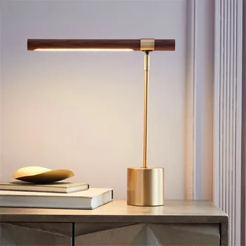 Mūsdienu vienkāršas koksnes graudu LED galda lampa viesnīca mākslas apdare, galda lampa, guļamistaba studiju acu aizsardzība lasījumā galda lampa telpās