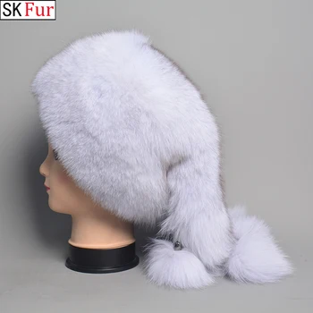 Nekustamā Fox Kažokādas Dāmas Silts krievijas Bumbvedējs Cepure Dabas Jenots Kažokādas Sieviešu Ziemas dabīgās Kažokādas Cepuri Bezmaksas Piegāde