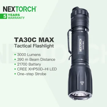 Nextorch TA30C MAX 3000 Lūmenu Vienu soli Strobe Taktiskais Lukturītis, 21700 Uzlādējamo Akumulatoru, 30W liela Jauda, lai Self Defense