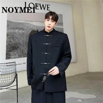 NOYMEI Ķīniešu stilā atloks, melnu vīriešu uzvalku jaka temperaments modes metāla pogu stand apkakli bleizeri rudens jaunas WA2245
