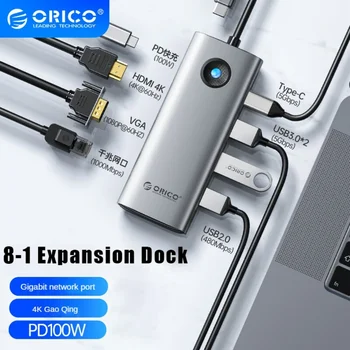 ORICO dokstacija C Tipa centrs, Lai 4K60Hz HDMI saderīgu USB 3.0 Adapteris RJ45 PD100W Maksas Macbook Pro Portatīvo datoru Piederumi