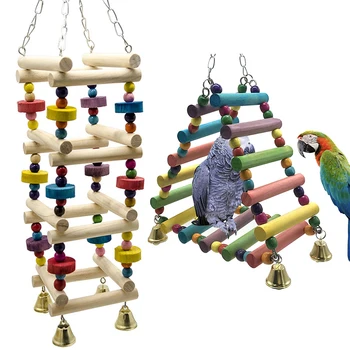 Papagaiļi Rotaļlietas Putnu Šūpoles Izmantot Kāpšanas Karājas Kāpnēm Tilta Koka Varavīksnes Pet Papagailis Macaw Guļamtīkls Putnu Rotaļlieta Ar Zvaniņiem Par