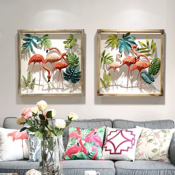 Pastorālā Stilā Kaltas Dzelzs Sienu Apdare Flamingo Veranda trīsdimensiju Sienu Apdarei Dzīvojamās Istabas Fona