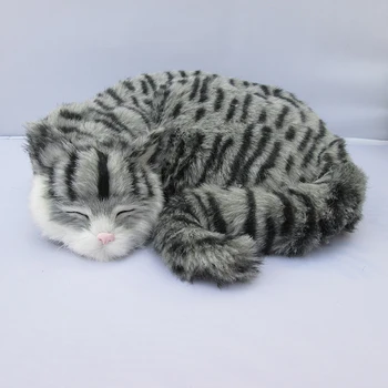 pelēka simulācijas kaķis plastmasas&kažokādas guļ kaķis modeli dāvanu par 29x31x10cm a92