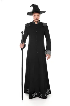 Pieauguši Vīri Melnā Vednis Tērpu Halloween Tumšo Burvi Drēbes Reliģijas Priesteris Cosplay Tērpu halloween kostīmi vīriešu pieaugušo