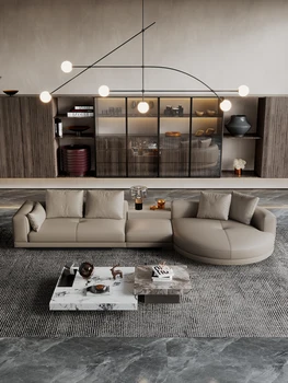 Pielāgota itālijas minimālisma dīvāns itālijas augstākās klases grand villa liela dzīvojamā istaba mūsdienu luksusa ādas dīvāns