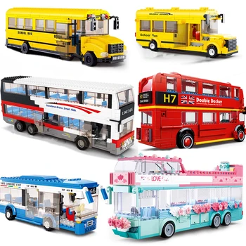 Pilsētas Automašīnām Classic Retro Tehniku, Celtniecības Bloki Transportlīdzekļu Autofurgoni Satiksmes Ķieģeļi Dāvanas Bērniem Izglītības Rotaļlietas Skolas Autobusu