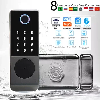 Pirkstu Nospiedumu Slēdzene Ūdensizturīgs Tuya Wifi Tālvadības Bluetooth TTLock App Kartes Ciparu Kodu, Keyless Elektronisko Smart Durvju Slēdzene
