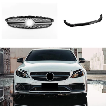 Priekšējo Režģi, Restes & Gloss Black Zemāku Bufera Spoileris Lūpa Sadalītājs Priekš Mercedes Benz W205 C Klases C200 C300 C43 AMG 2019-2021