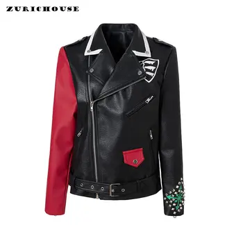 Punk Rock Sieviešu Jaka Ādas Mētelis Modes Dizainere Atšķirībā Drukāt Streetwear Kniežu Motociklu Mākslīgās Ādas Jakas chaqueta