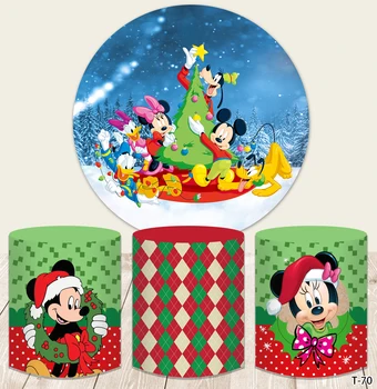 Puse Backdrops Disney Apaļa Apļa Forma Mickey Minnie Mouse Dzimšanas Dienu Photozone Pielāgotu Fona Cilindru Kāzu Dekorēšana