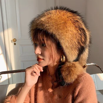 Pūkains Valdonīgs Sieviešu Kažokādas Cepuri Ziemā Silts, Mīksts Fox Kažokādas Cepuri Augstas Kvalitātes Gaismas Luksusa Ceļojumu Kažokādas Cepure