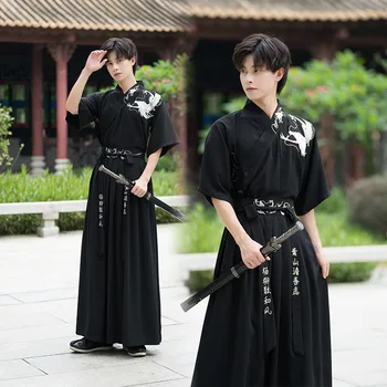 Pūķa Izšuvumu Samurai Kostīmu Tradicionālo Hanfu Īsa Kleita sievietēm Vai Vīriešiem Āzijas Apģērbu Cosplay hanfu ķīnas kostīms
