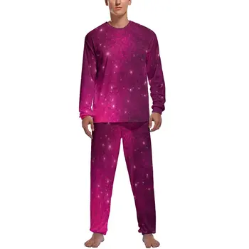 Rozā Galaxy Pidžamu Zvaigznes Drukāt Cilvēks Ar Garām Piedurknēm Kawaii Pidžamas Komplekts 2 Gabals Estētisko Ziemas Dizaina Naktsveļu Dāvanu