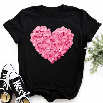 Rozā Roze Sirds Drukāt Sieviešu T Krekls 90 Meitenes, Dāmas Gadījuma Smieklīgi Īsām Piedurknēm T Krekls Dāvanu Dāma Yong Meitene Top Tee